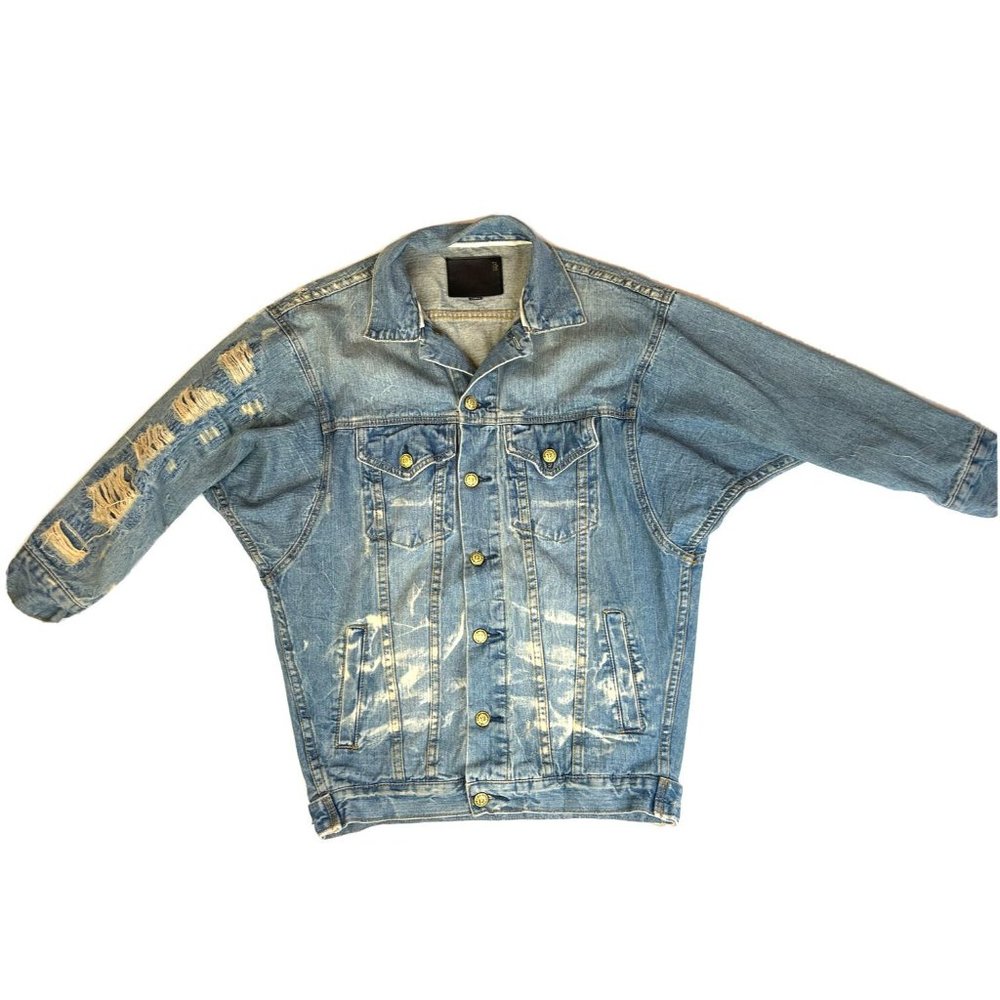 R13 Washed Light Blue Distressed Denim Jacket